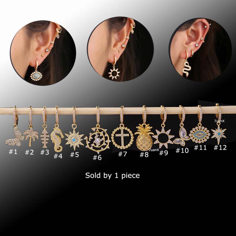 1 Khuyên Tai Tròn Mạ Vàng Đính Đá Zircon Màu Sắc
