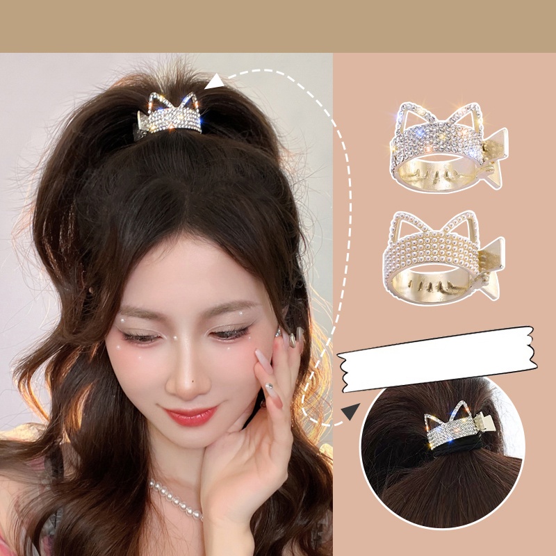 Kẹp Tóc Hình Mèo Đính Ngọc Trai Nhân Tạo Thời Trang Cho Nữ