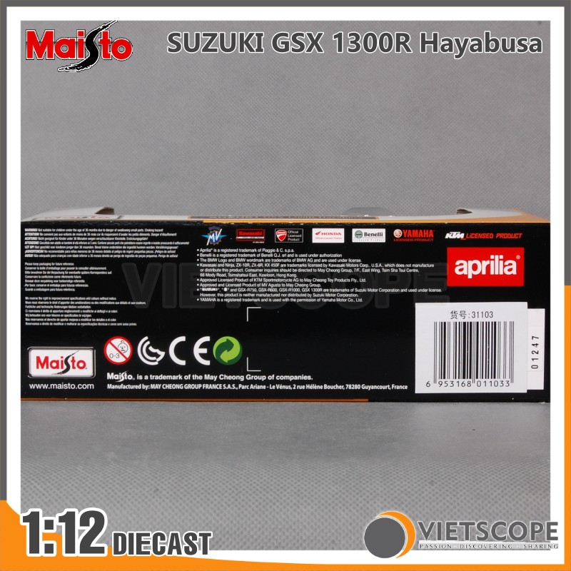 Mô hình xe mô tô SUZUKI GSX 1300R Hayabusa tỉ lệ 1:12 hãng Maisto - Mô hình xe trưng bày TM31103