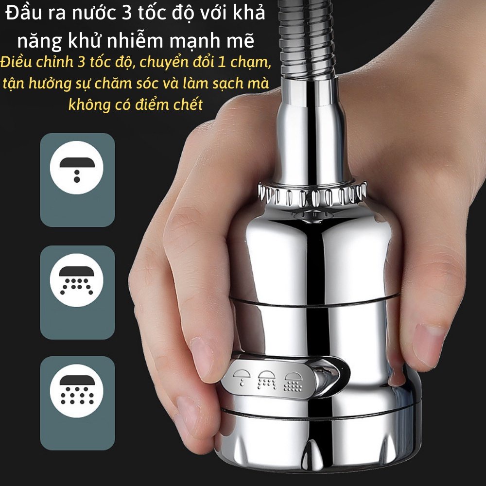 Vòi Rửa Bát Vòi Xịt Tăng Áp Bồn Rửa Bát Xoay 360 Độ 3 Chế Độ Nước tăng áp xịn