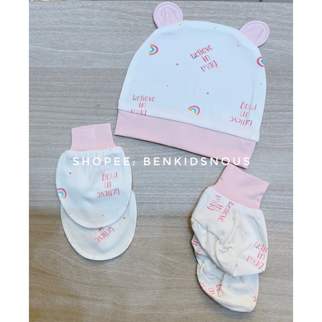 Set mũ, bao tay bao chân sơ sinh Moon@ vải petit mềm mát cho bé trai/bé gái