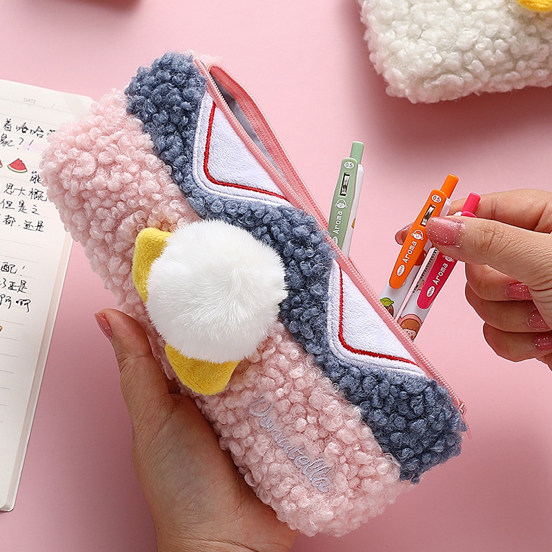 (Siphukien) Hộp đựng bút, túi đựng bút nơ lông xù Donatella dễ thương KT 22*10