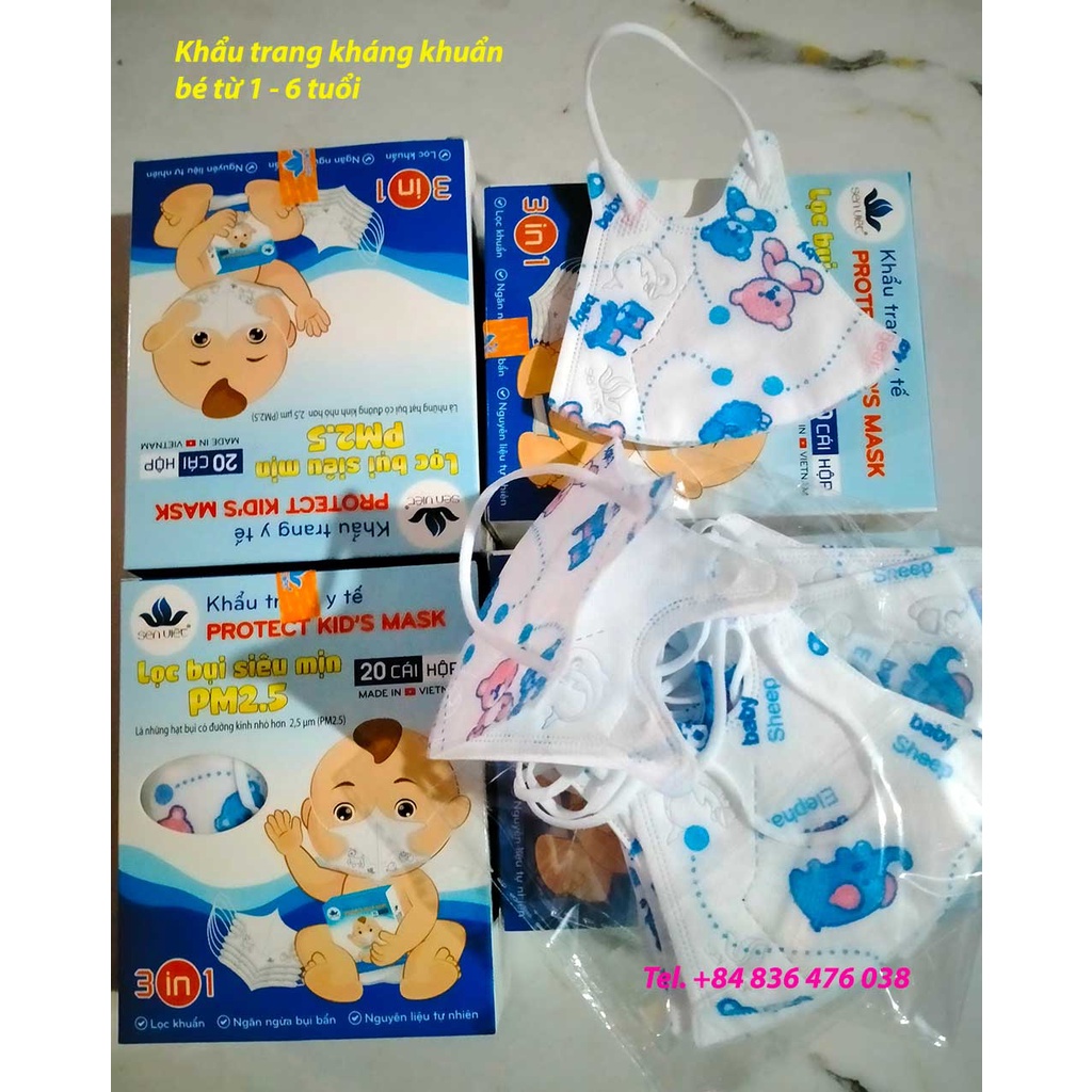 Khẩu trang y tế kháng khuẩn cho bé, trẻ em từ 1 tuổi - 6 tuổi SEN VIỆT - PROTECT KID MASK