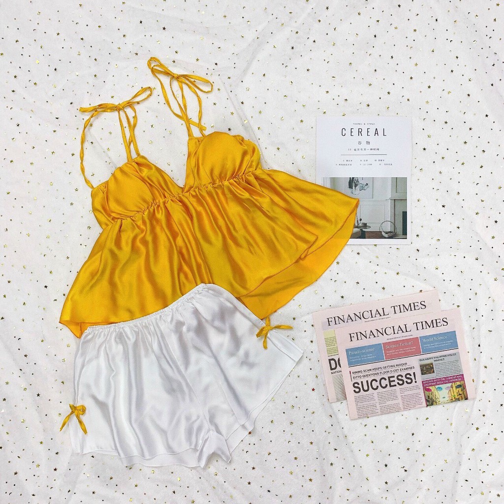 Set đùi 2 dây áo lụa satin màu - quần trắng siêu xinh form 40-56kg | BigBuy360 - bigbuy360.vn