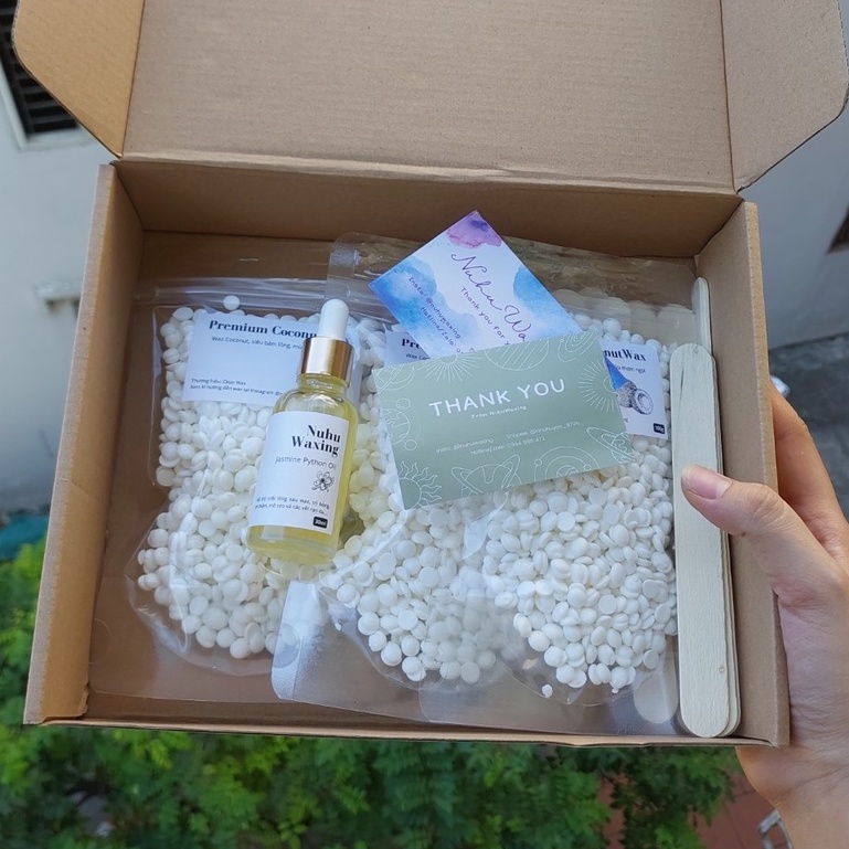 Set wax nóng cao cấp SIÊU BÁM LÔNG, Combo wax coconut Premium + Mỡ trăn nhài, set wax cho người mới bắt đầu | Nuhuwaxing