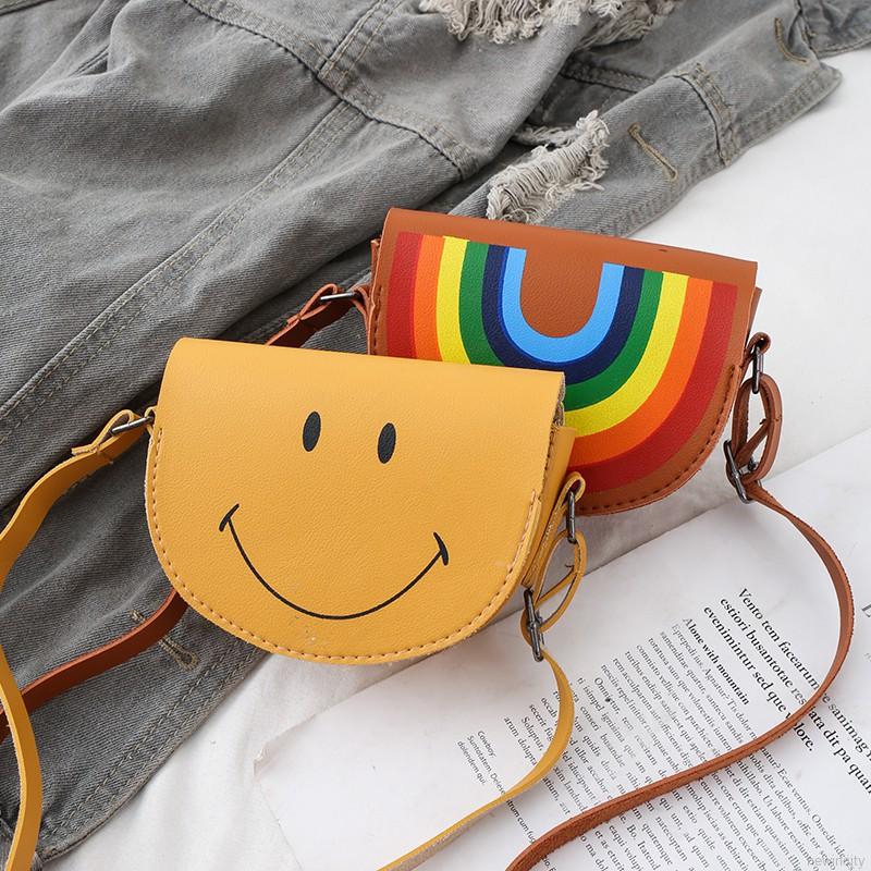 Túi đeo chéo chất liệu da PU họa tiết hoạt hình phong cách Hàn Quốc cho bé gái