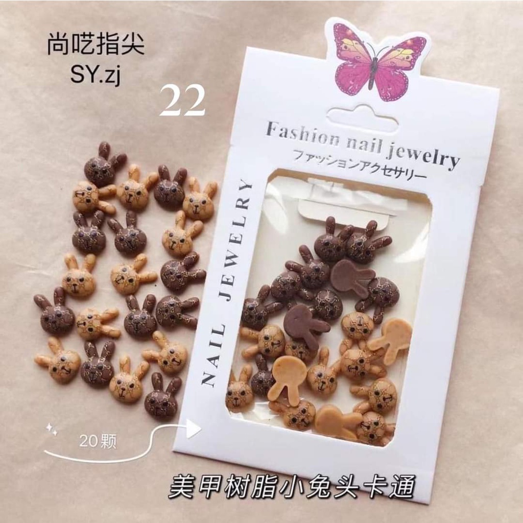 Set charm gấu thỏ thương hiệu đính móng đẹp sang chảnh