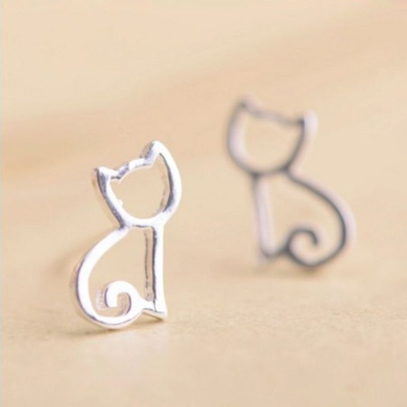 Bông tai mạ bạc 925 hình chú mèo nhỏ dễ thương thời trang cho nữ