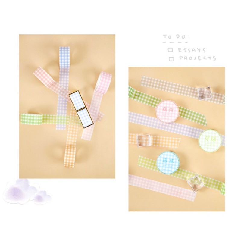 Washi Tape Kẻ Caro Tông Màu Pastel Ngọt Ngào - Ong Mặt Bự