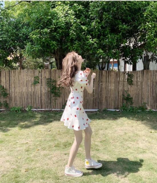 Đầm cherry ulzzang hàn quốc 2 màu đệm ngực siêu xinh | BigBuy360 - bigbuy360.vn