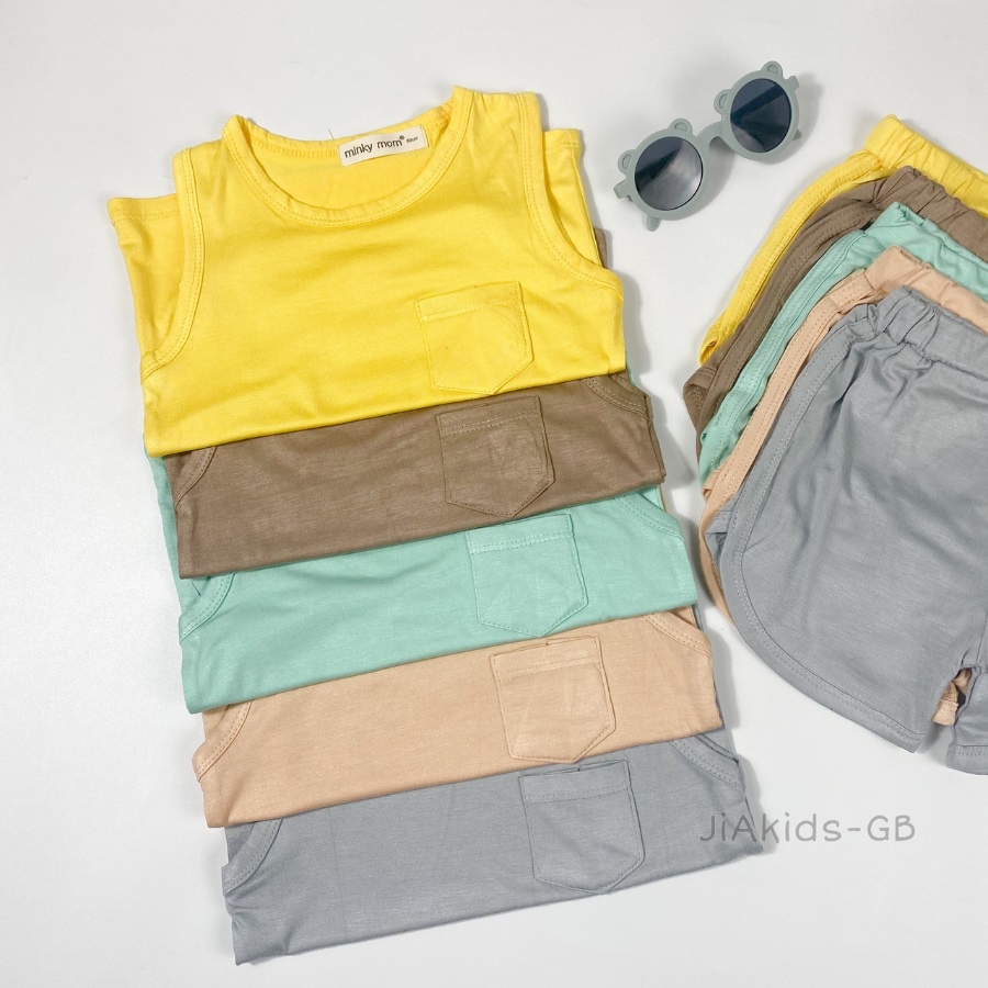 [Bé:6-27kg] Bộ Ba Lỗ Sát Nách Minky Mom, Vải Thun Lạnh Trơn Thoáng Mát Cho Bé 6-27kg - Mã: BL-TR05