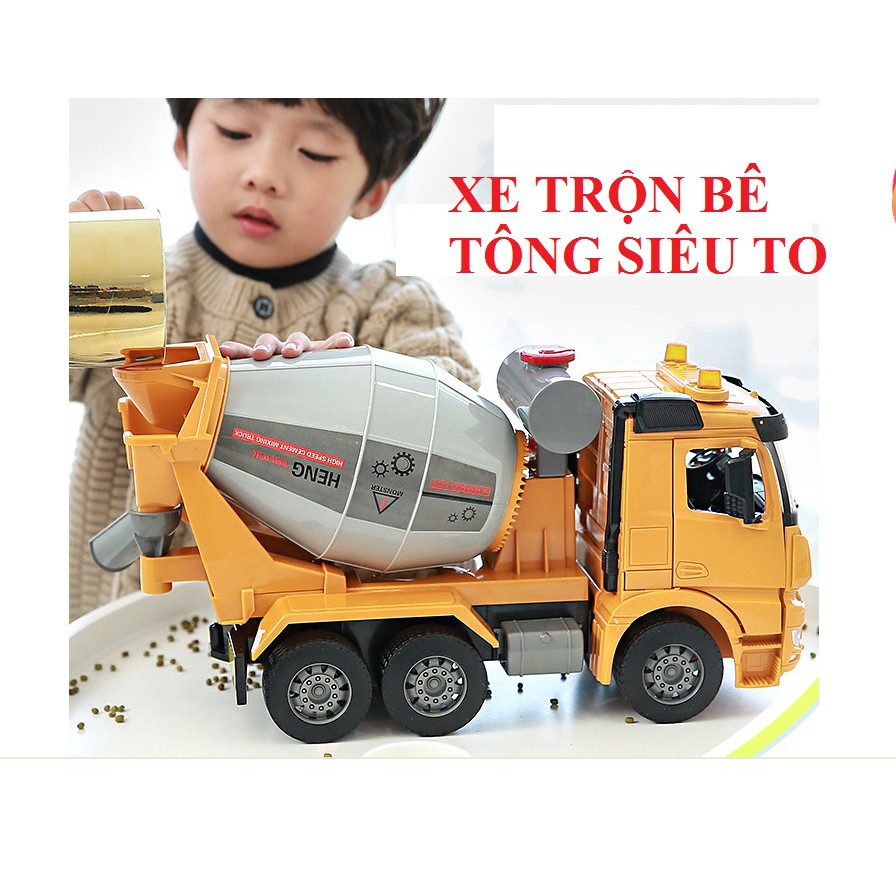 Xe trộn bê tông Đồ chơi trẻ em mô hình cỡ lớn xe đồ chơi chạy đà có tay quay đổ được vật liệu