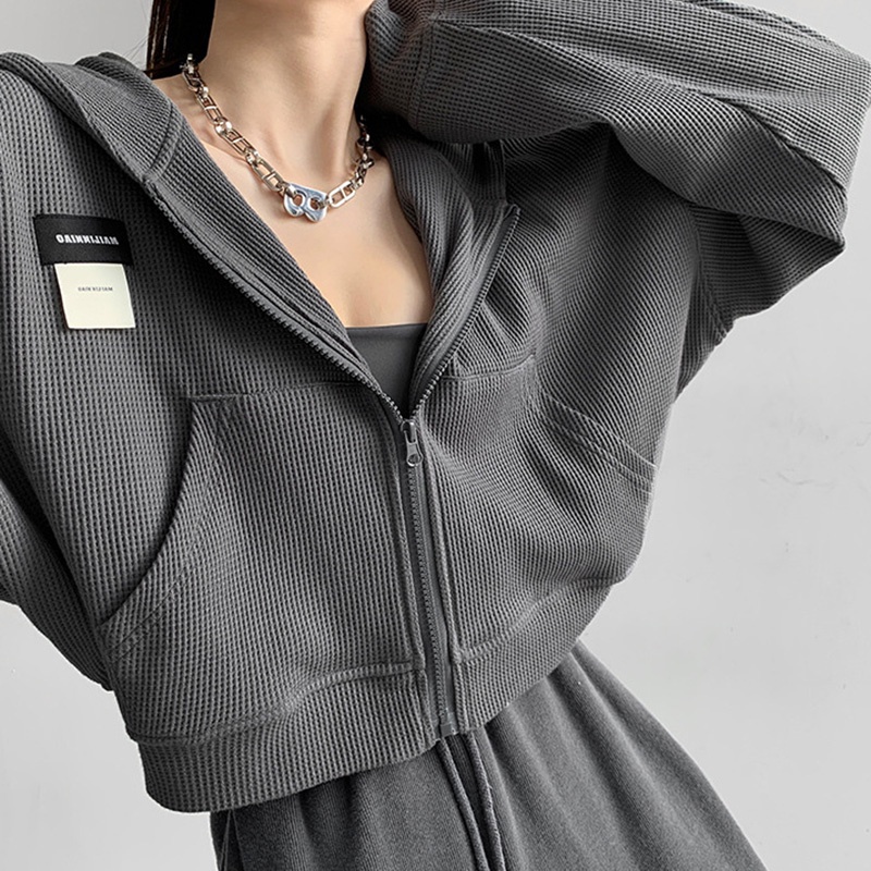 Áo sweater IELGY mũ trùm dáng rộng dài tay phong cách retro ngày thường cho nữ