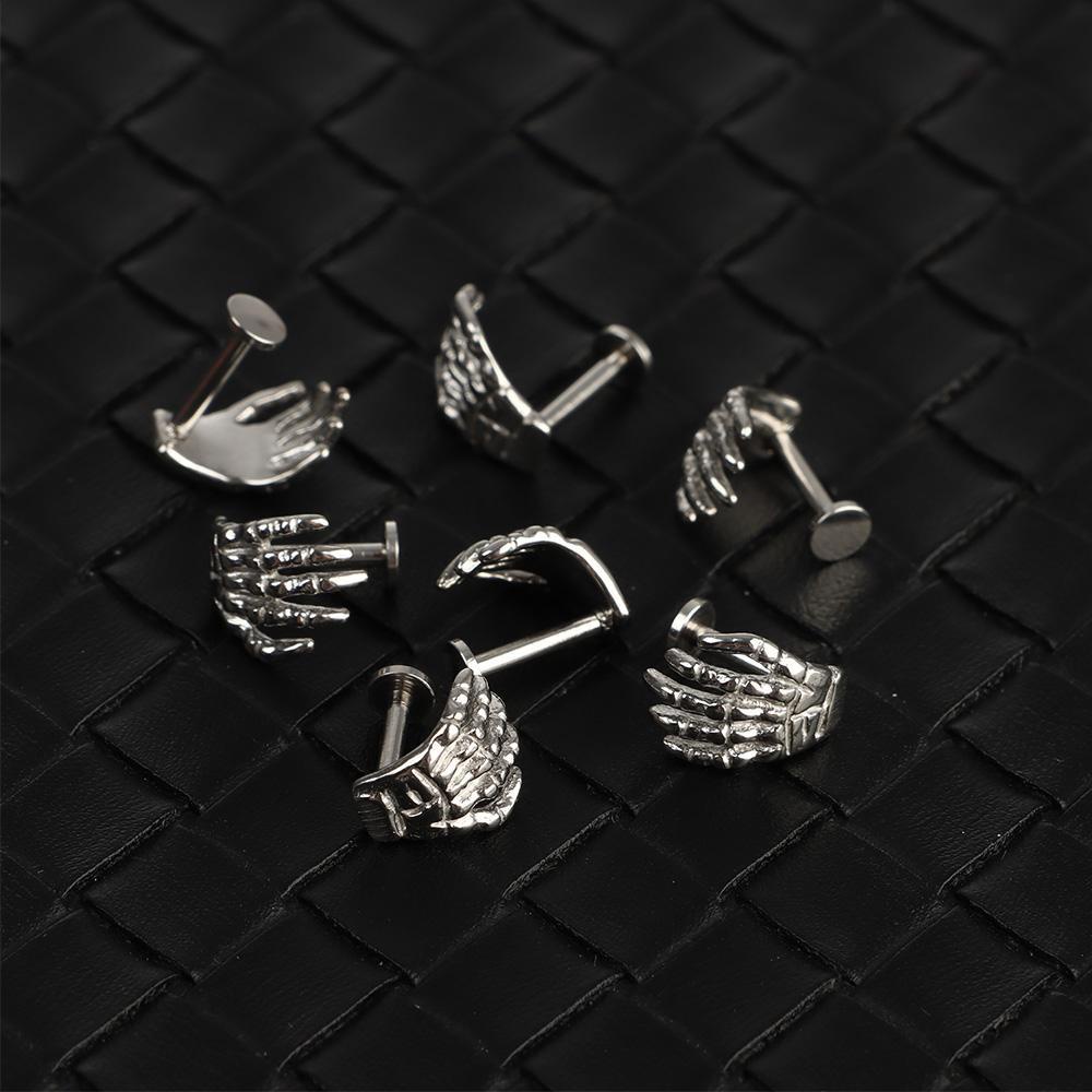 Yve Khuyên Tai Xỏ Đinh Tán Hình Bàn Tay Môi Bộ Xương Phong Cách Punk Tinh Tế