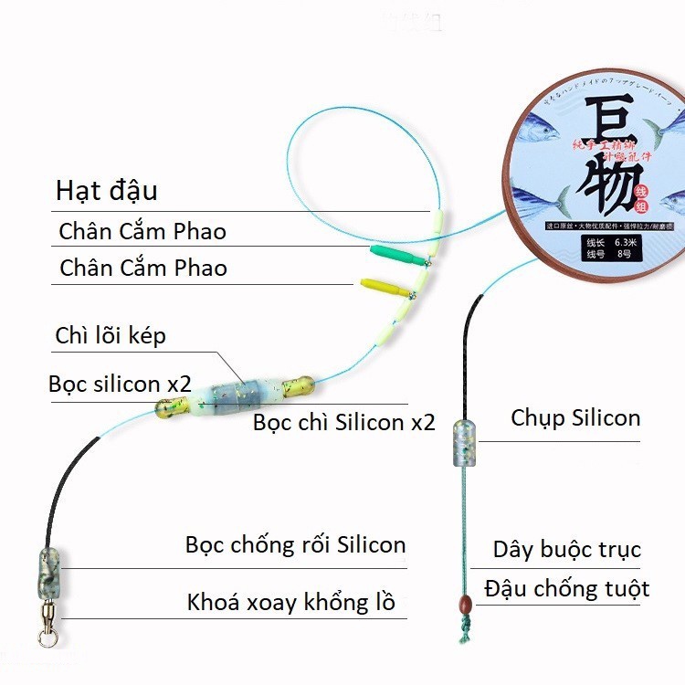 Trục Săn Hàng Quấn Sẵn Nylon Cao Cấp Chuyên Câu Cá Lớn Bọc Silicon Siêu Bền _ Trục Câu Đài