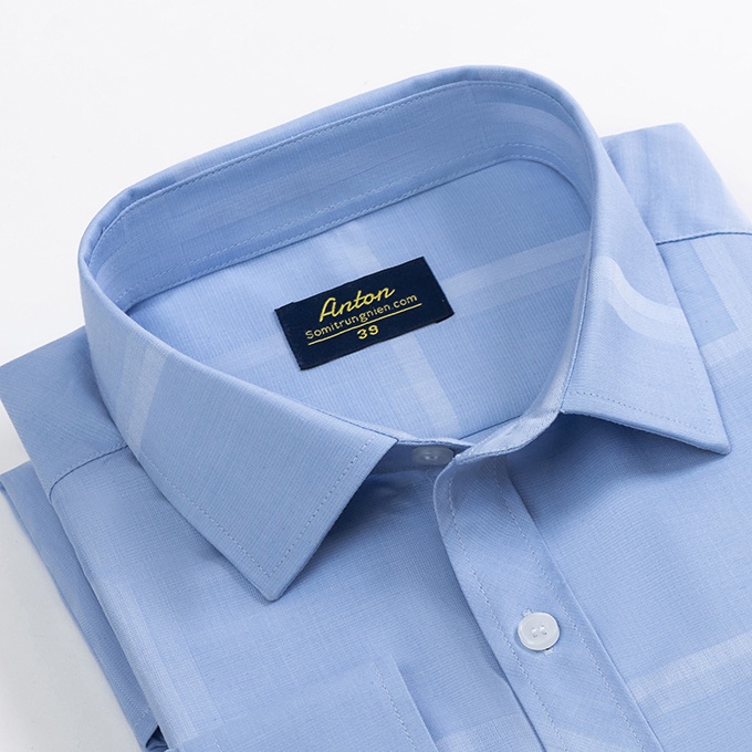 [HÀNG VIỆT NAM] Áo Sơ Mi Nam Công Sở Trung Niên Dài Tay Thương Hiệu Anton Kẻ Caro Chìm Sợi Tre - AT303 | BigBuy360 - bigbuy360.vn