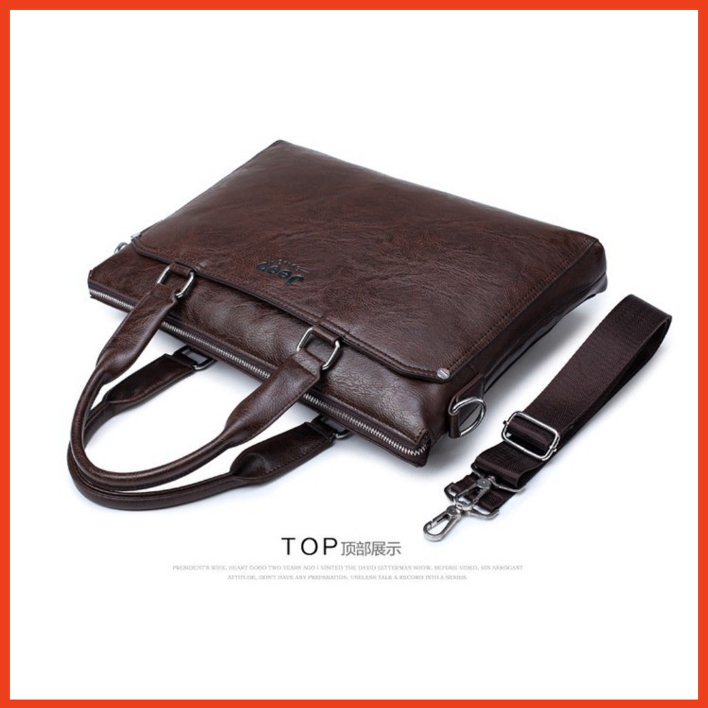 Túi xách cặp da đựng laptop công sở JEEP BULUO 38x28x6cm (Nâu đậm-Nâu sáng-Đen) | BigBuy360 - bigbuy360.vn