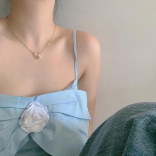 Dây chuyền mặt tròn đính hạt ngọc trai nhân tạo kiểu dáng đơn giản thời trang mùa hè dành cho nữ Tunshop