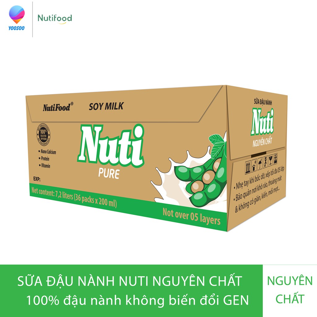 01 Thùng Sữa Đậu Nành Nuti Nguyên Chất/ Canxi 200ml - Hộp hoặc Bịch lựa chọn - Thương Hiệu NUTIFOOD - YOOSOO MALL