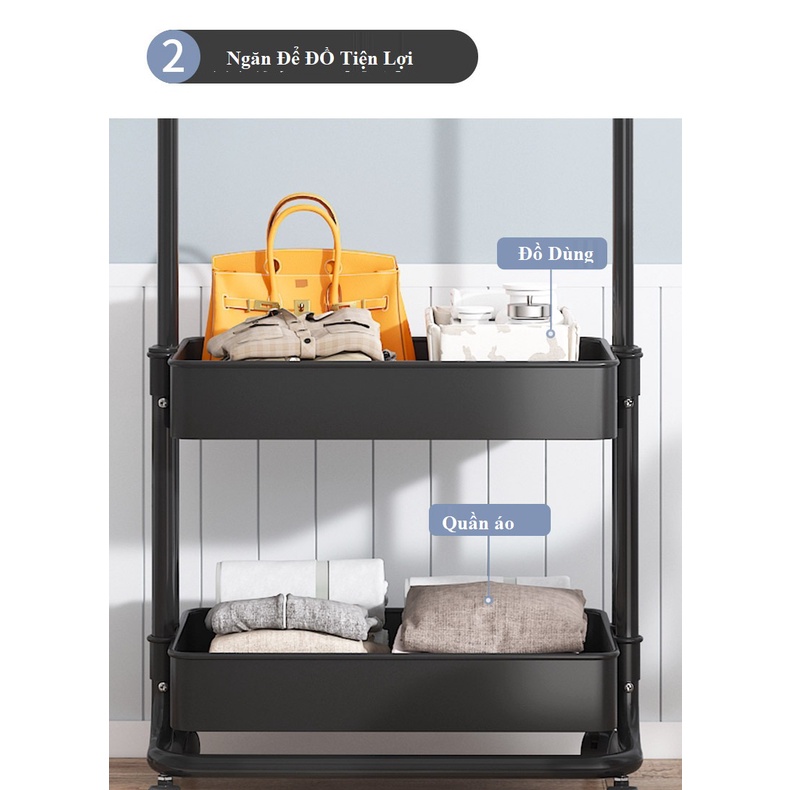 Giá Treo Quần Áo 2 Tầng Có Bánh Xe, Kệ Treo Quần Áo Dùng Cho Phòng Ngủ, Phòng Khách, Livetream, Spa