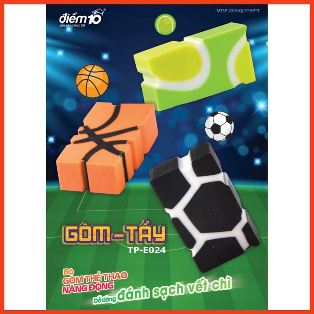 [Chính Hãng] Gôm/Tẩy Hình Bóng Đá Điểm 10 TP-E024 (Vỉ 1 Cục)