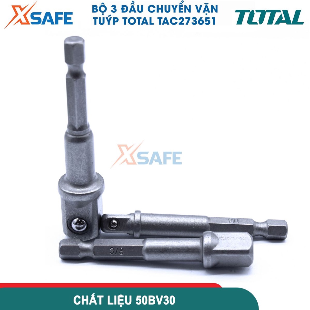 Bộ 3 đầu chuyển vặn tuýp TOTAL TAC273651 3 size 1/4", 3/8", 1/2", đầu tuýp lục giác 1/4" - chính hãng
