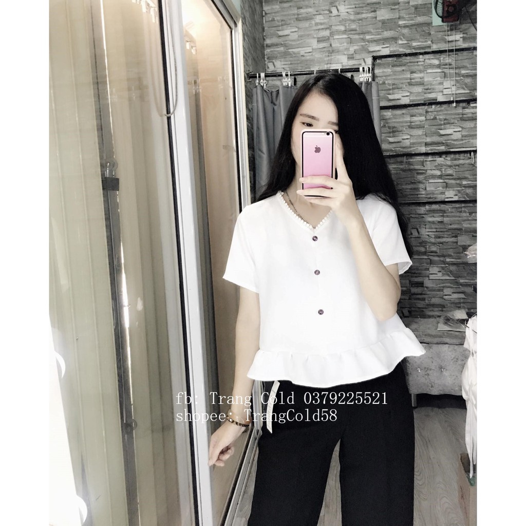 Áo baby doll croptop cổ V (ẢNH THẬT SHOP TỰ CHỤP)