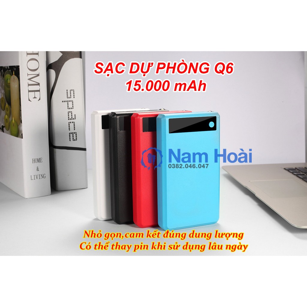 Sạc dự phòng 15000mAh kiêm đèn led đọc sách Model Q6 (Có thể dể dàng tháo lắp thay pin khi sử dụng lâu ngày)