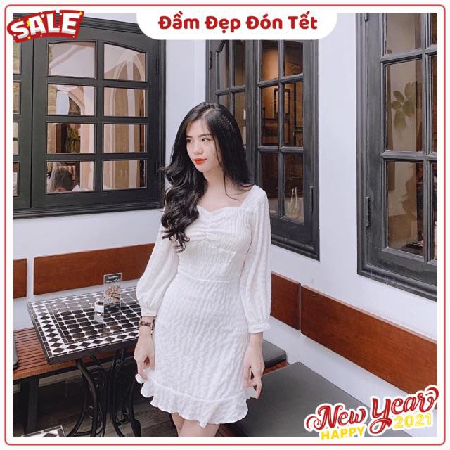 Đầm trắng xinh Lemarr dress tay dài from chuẩn vây cổ vuông kết hợp phần dúm ngực diêu xinh tay bồng ( kèm ảnh thật ) | BigBuy360 - bigbuy360.vn