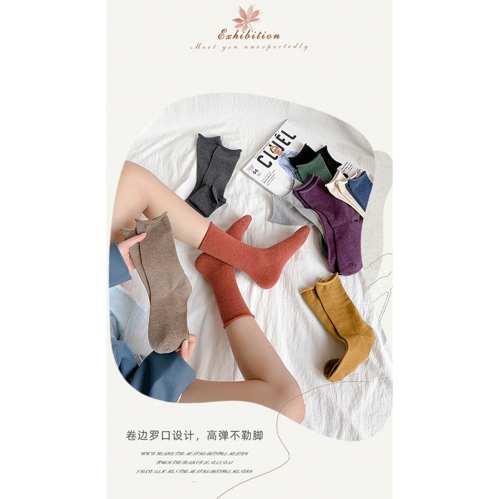 Đôi Vớ Nhung Ống Dài Màu Trơn Thời Trang Thu Đông Phong Cách Nhật Bản Dành Cho Nữ