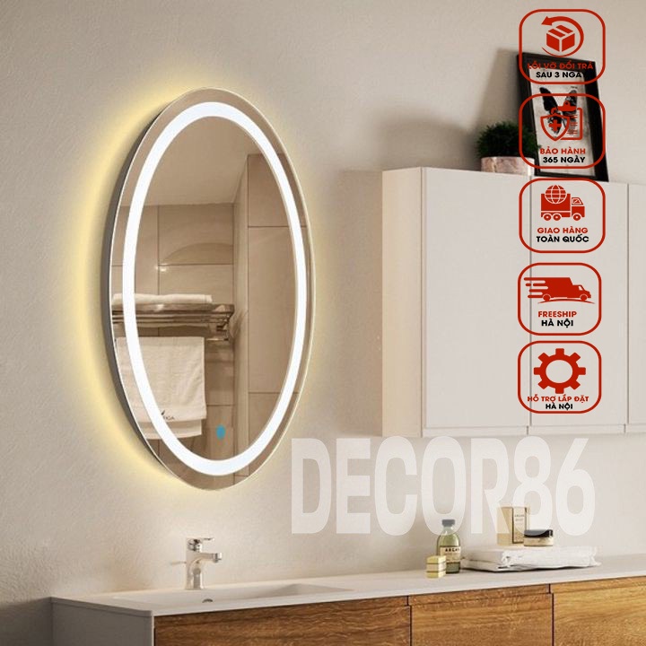 GƯƠNG ĐÈN LED PHÒNG TẮM HÌNH OVAL  GD11 - TÍCH HỢP ĐÈN LED VÀ CÔNG TẮC CẢM ỨNG TRÊN GƯƠNG