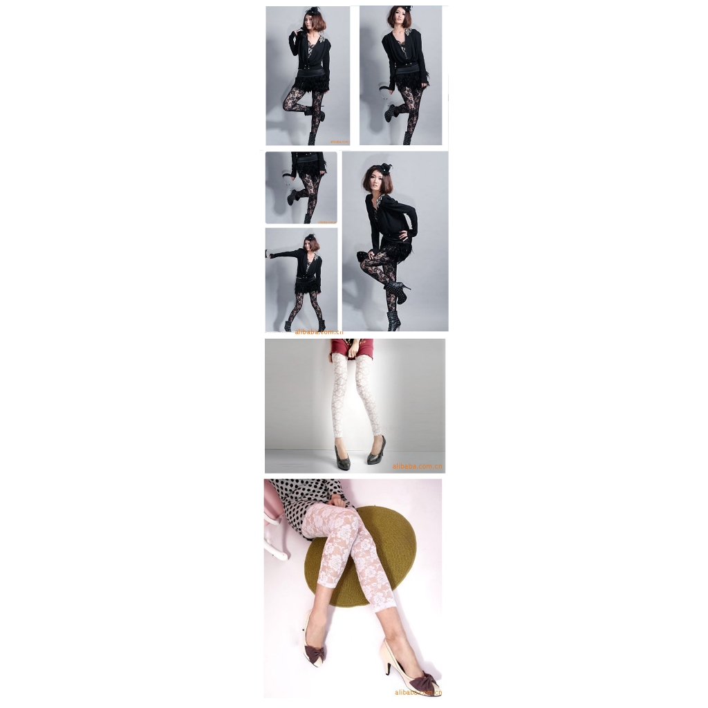 Quần legging nữ phối ren in họa tiết hoa hồng quyến rũ