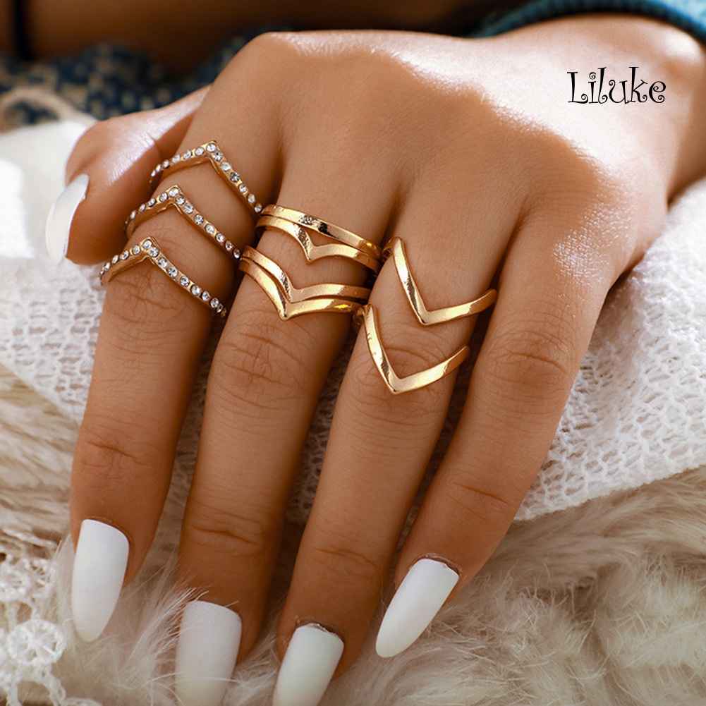 Bộ 5 / 8 Nhẫn Hợp Kim Hở Trang Trí Ngọc Trai Giả Phong Cách Bohemian Cho Nữ