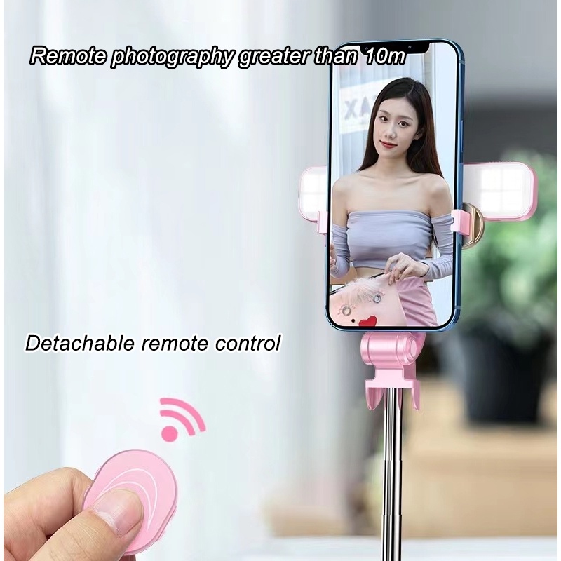 1 Meter High Protable 360 Degrees Rotation Selfie Stick With Bluetooth Wireless Remote Control And Detachable Removeable Rechargeable Fill Light For Travel