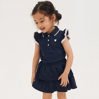 Bộ hè áo polo Hồng - Xanh chân váy xòe tầng cho bé gái 2-7 tuổi - Little Maven Chính Hãng