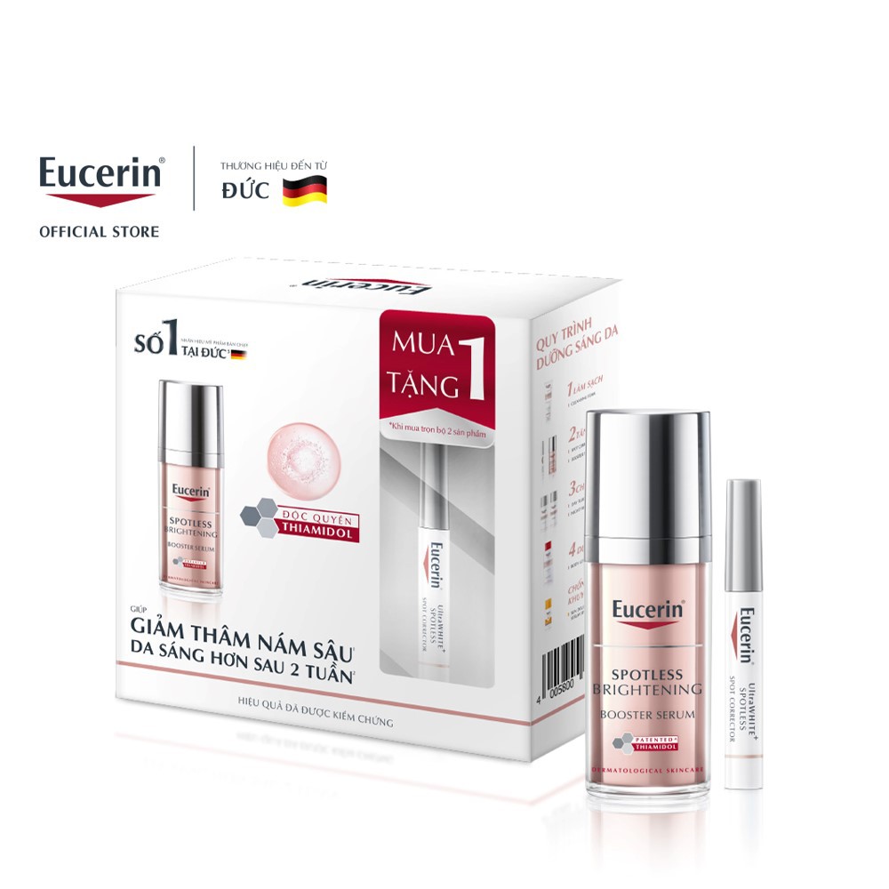 COMBO Giảm Thâm Nám &amp; Dưỡng Trắng Eucerin (Spotless Brightening Booster Serum 30ml &amp; UltraWhite Spotless Corrector 5ml)