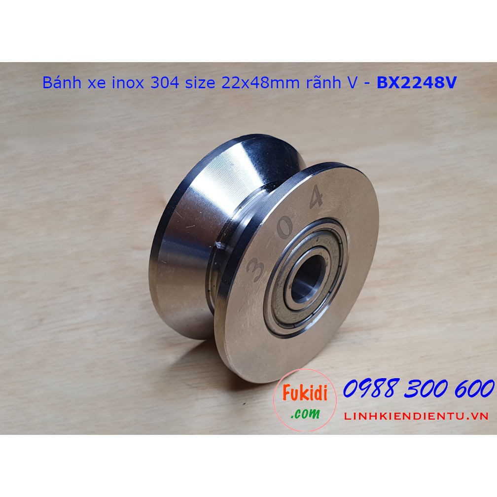 Bánh xe cửa cổng lùa inox 304 ray U/V/H size 22x48mm BX2248