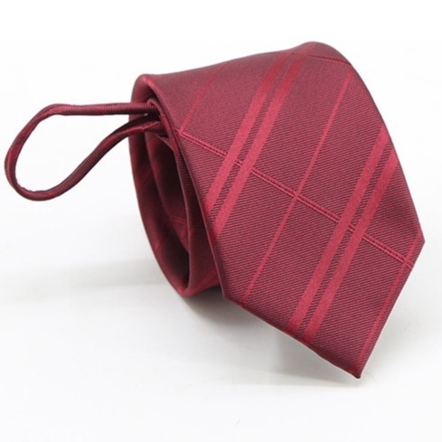 Cà Vạt Nam 7cm thắt sẵn khóa kéo cao cấp màu đỏ họa tiết kẻ chéo, Cravat công sở, Calavat chú rể, dự tiệc