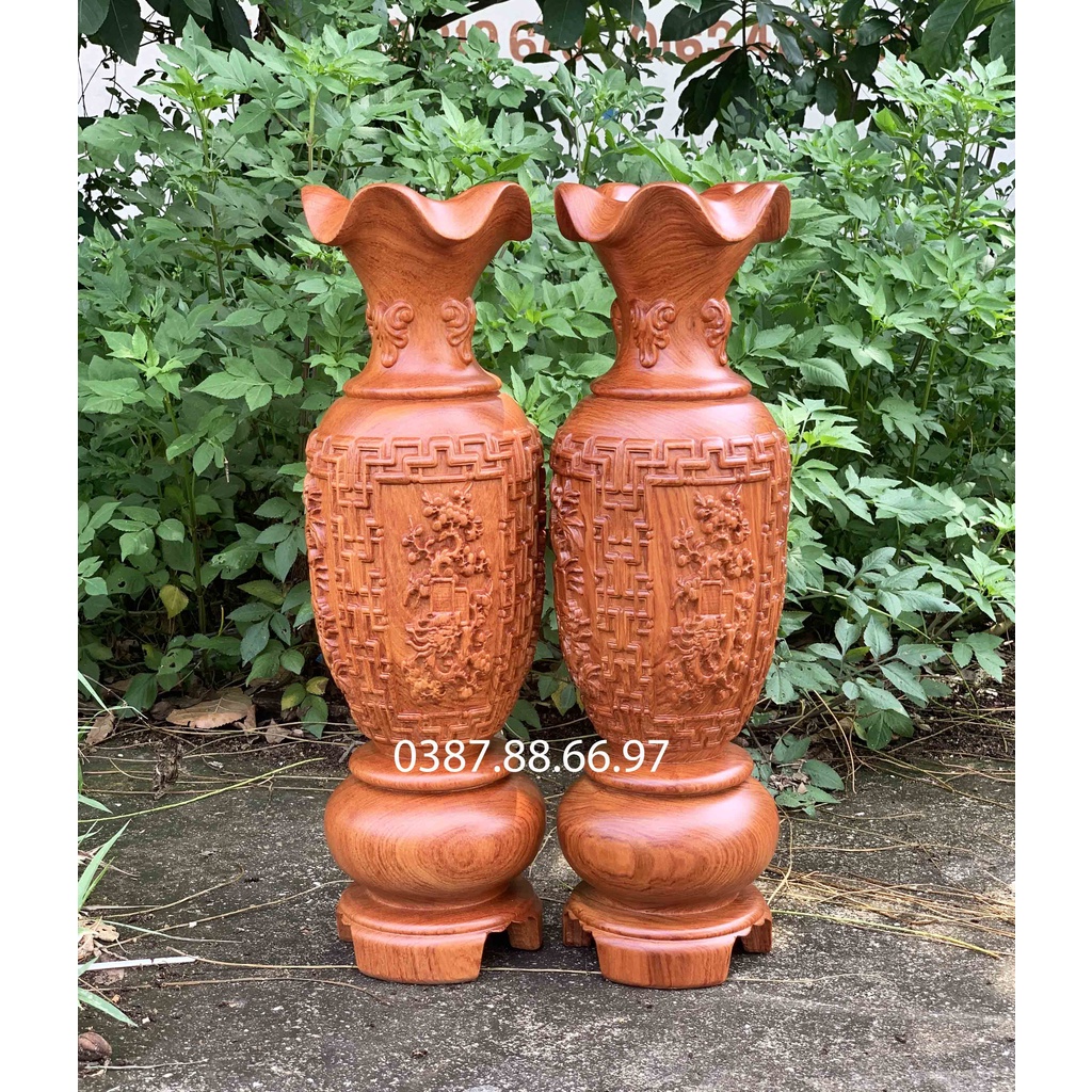 Căp lục bình tứ quý lộc bình phong thủy cao từ 30cm đến 50cm chất liệu gỗ hương