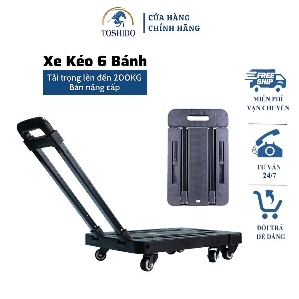 Xe Kéo Hàng - Xe Đẩy Hàng TOSHIDO Nhập Khẩu Gấp Gọn Bản Nâng Cấp Tải Trọng 200kg có bánh xoay 360 độ Tiện Lợi