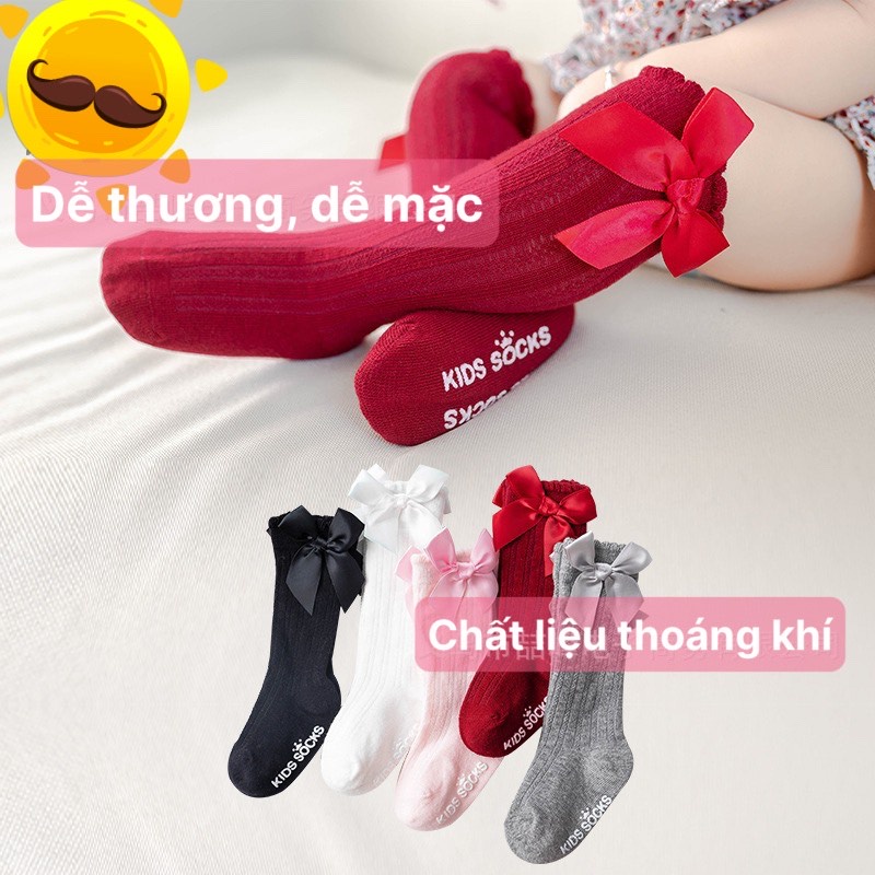 Vớ cổ dài đính nơ, chống trượt dễ thương cho bé gái 5-18kg