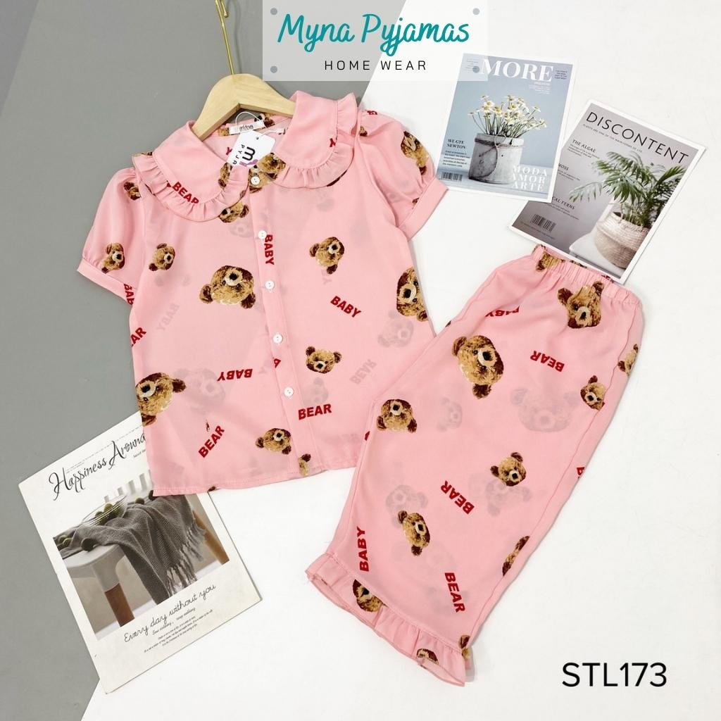 Bộ pijama nữ áo tay ngắn quần lửng MYNA PYJAMAS chất lụa mango mềm mịn không nhăn