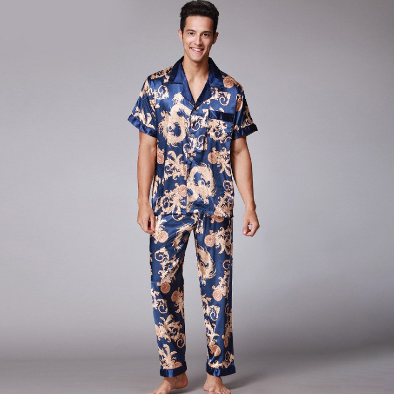 Bộ pijama lụa tay ngắn UNLIMON thoải mái cho nam | BigBuy360 - bigbuy360.vn