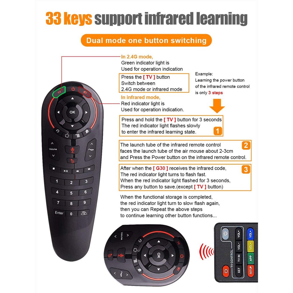 [Tặng kèm 2 pin AAA] Điều khiển chuột bay tìm kiếm giọng nói Air Mouse Remote Voice G30s - Học lệnh 33 phím