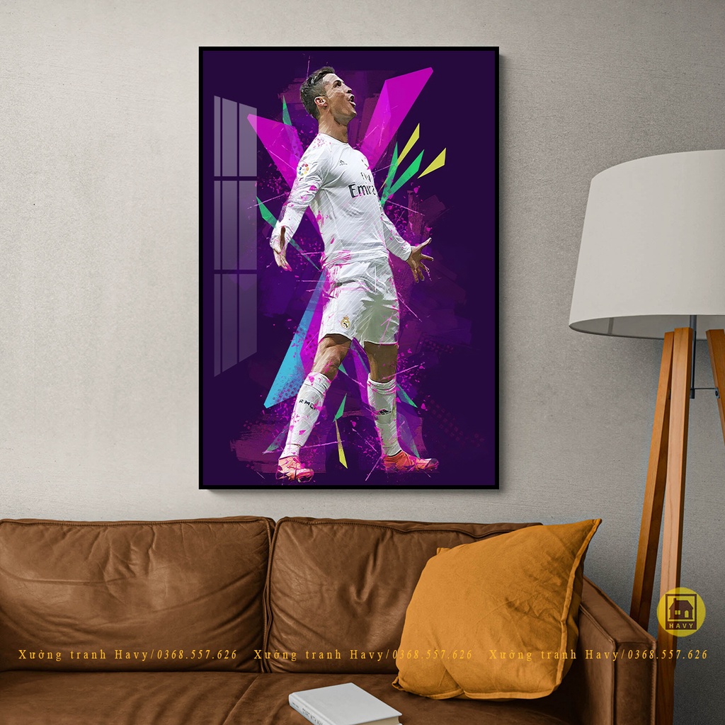 Tranh treo tường bóng đá CR7, mặt mica tráng gương cao cấp chống ẩm mốc