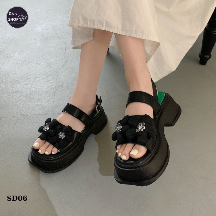 [Hàng Sẵn] [Ảnh Thật] [Freeship] Giày Sandal Nữ Đế Dày Quai Hậu Đính Hoa Đi Học Đi Chơi - SD06
