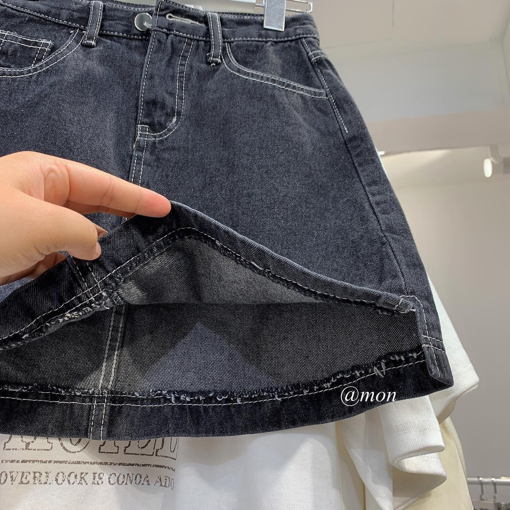 2101352 Chân váy jeans chữ a ulzzang basic cho nữ màu đen nhám có size phong cách hàn quốc | BigBuy360 - bigbuy360.vn