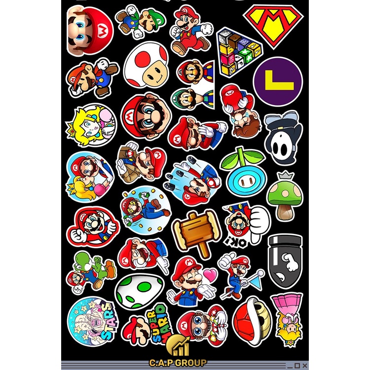 Set 50 hình dán Sticker Super Mario chống nước dán mũ bảo hiểm laptop xe máy