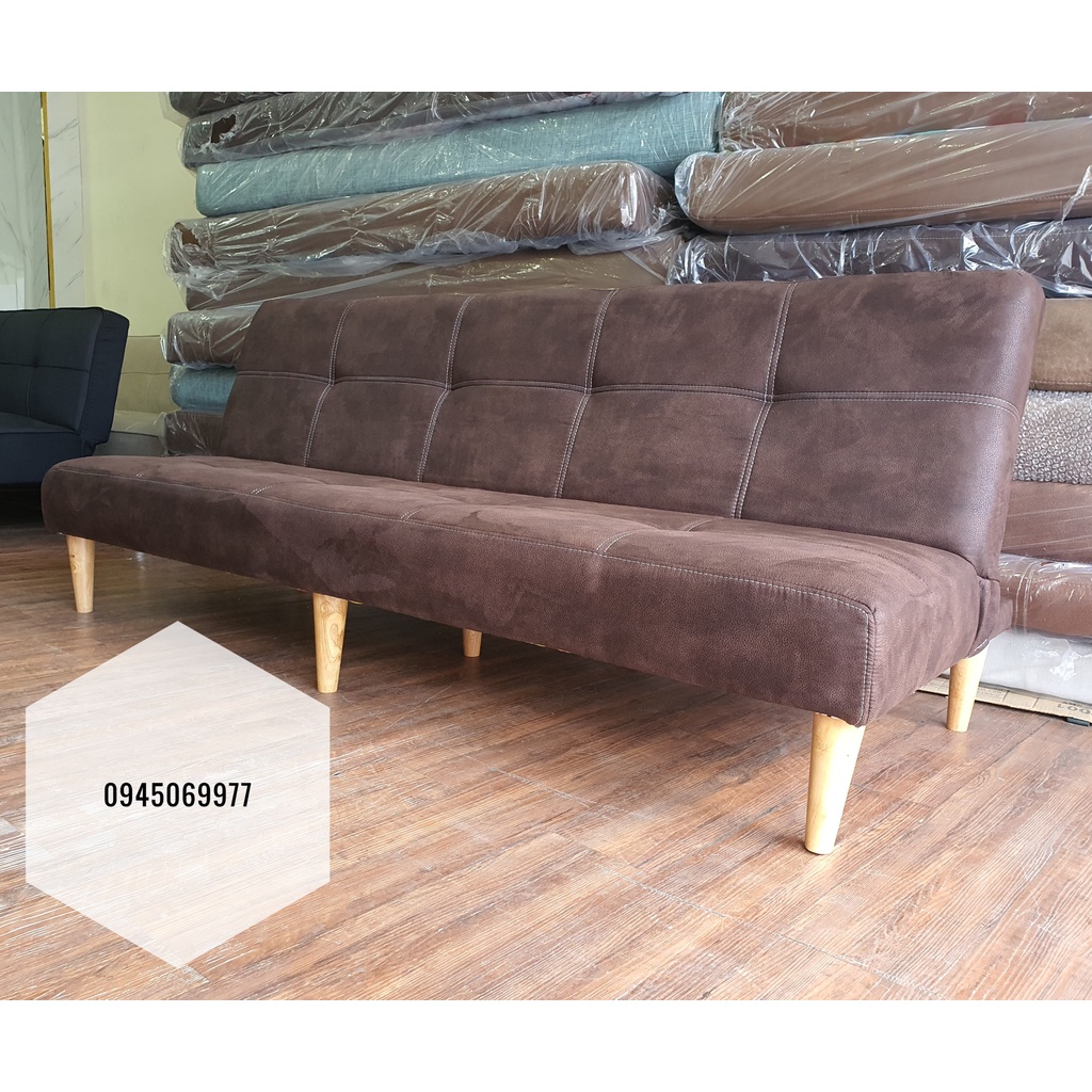 Sofa bed/ Sofa giường bọc da simili màu nâu đen sang trọng/ Sofa da lộn