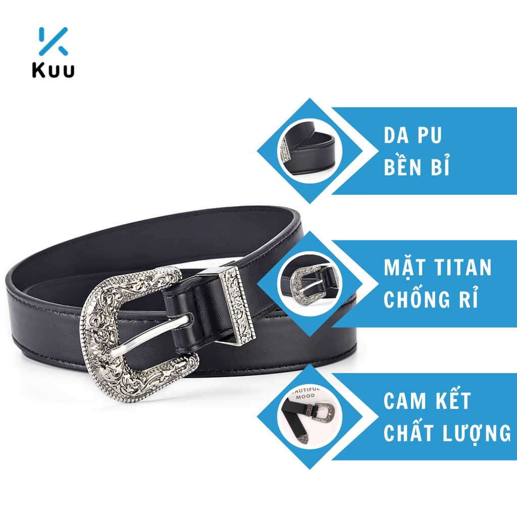 Thắt lưng da dây nịt nam nữ Y2K KuuClothes Vintage da PU hoa văn cổ điển phong cách Hàn Quốc - Thắt Lưng GD